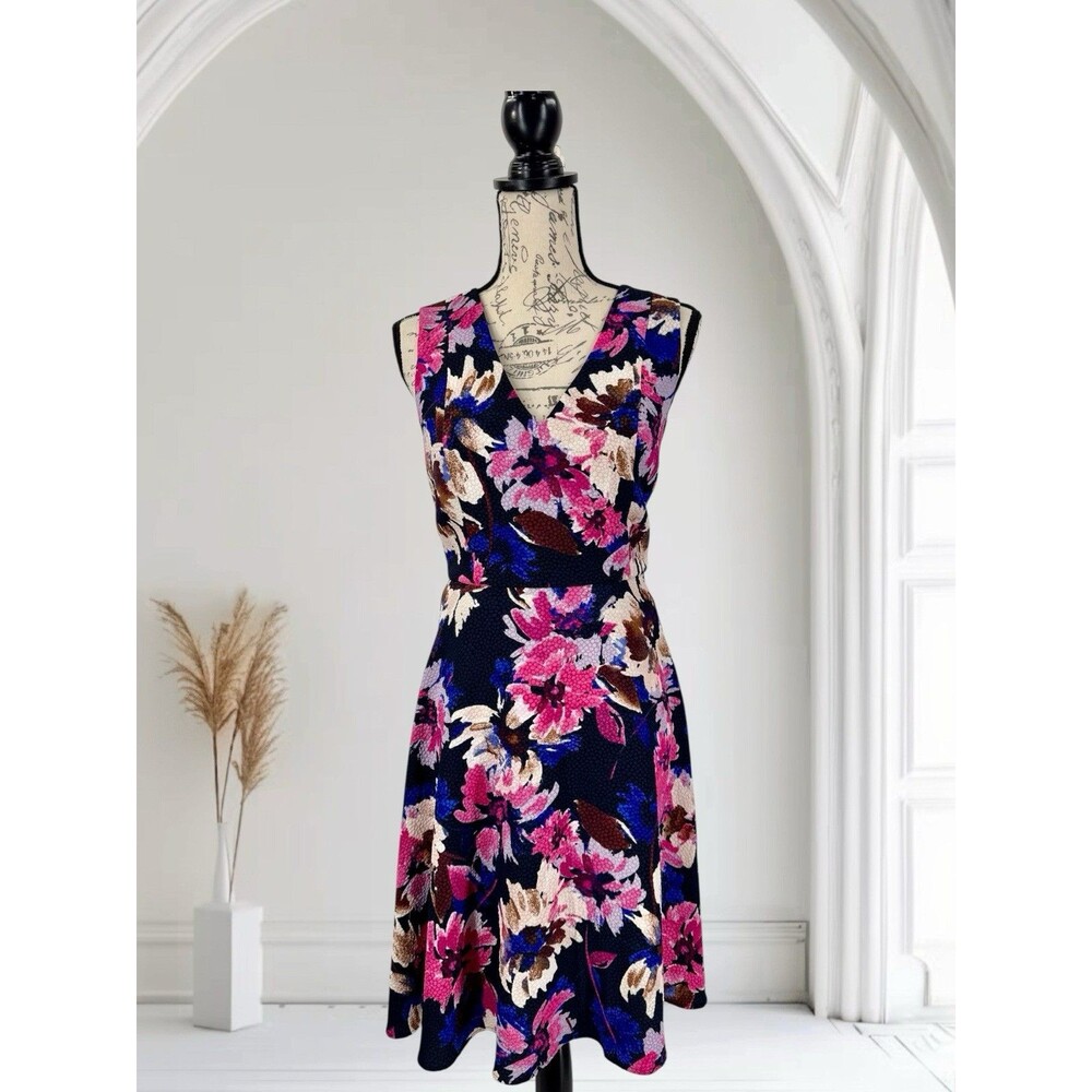 Plenty By Tracy Reece Fit & Flare Floral Deep V-neck Dress Size 6